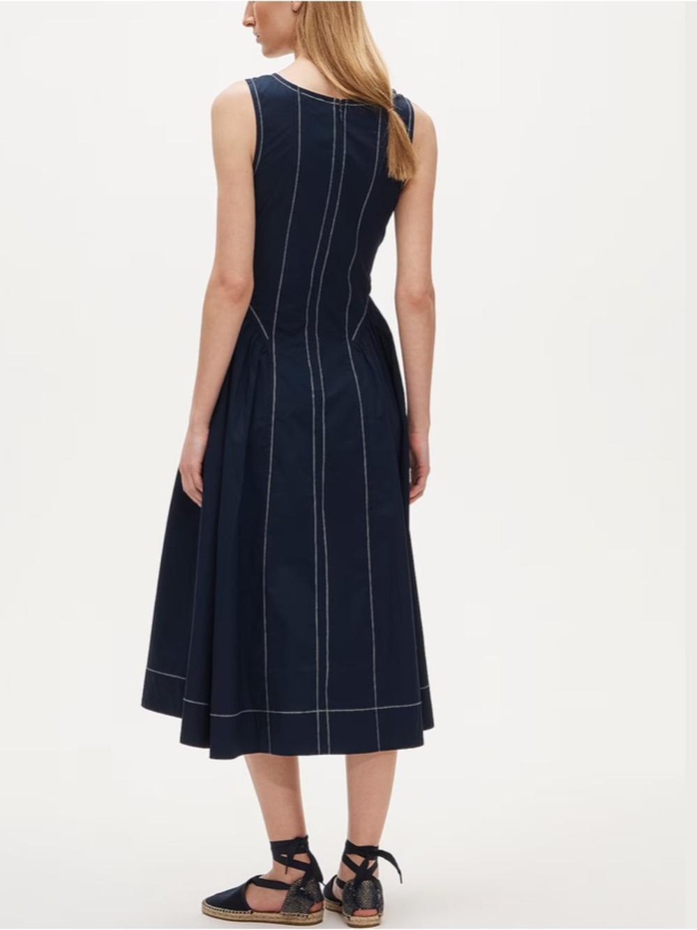 NWT J. Crew Navy Midi Dress with Contrast Stitching - Picture 3 of 9
